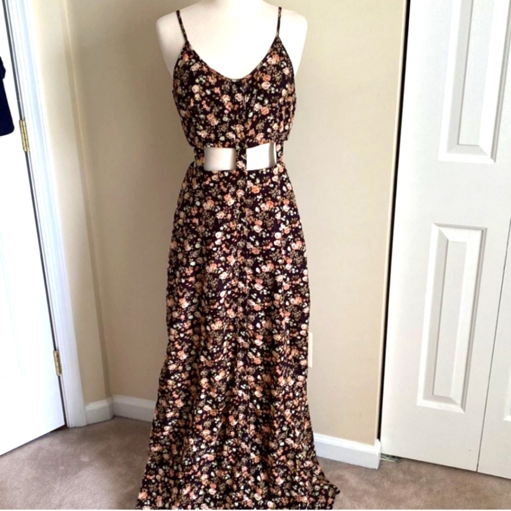Pins & Needles Black Floral Cut Out Maxi Dress Size 6